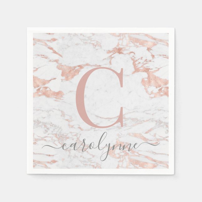 Chic Girly Ro guldolja | Marble Monogram Pappersservett (Framsidan)