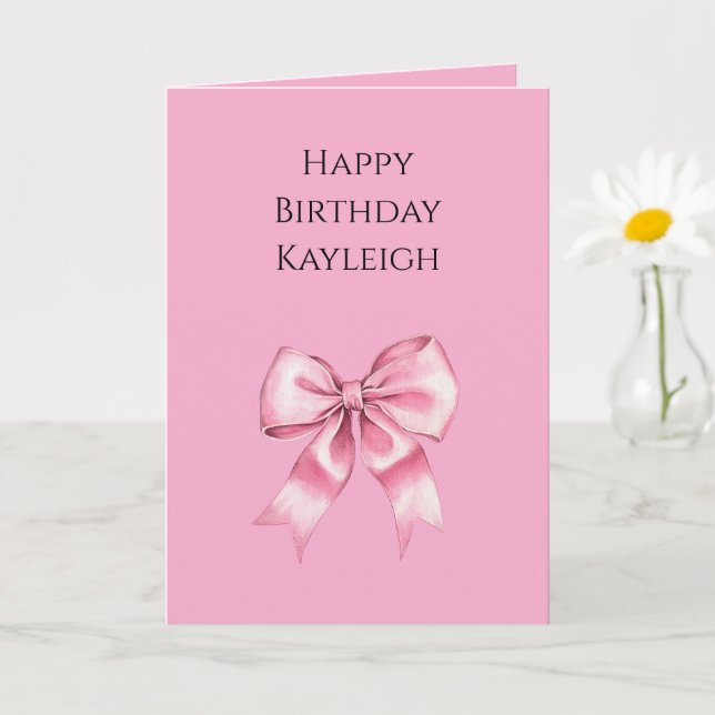 Chic Girly Rosa Bows Birthday Kort (Liten växt)