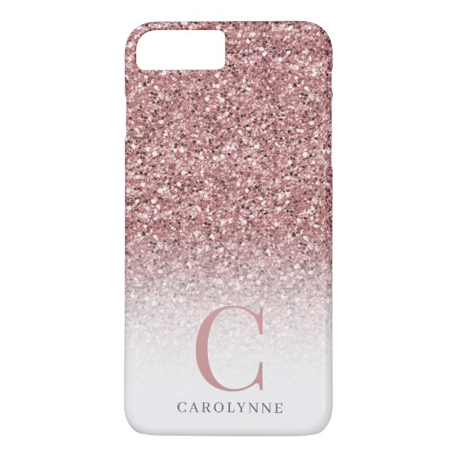 Chic Girly  Rosa Glitter Ombre Monogram Case-Mate iPhone Skal (Baksida)