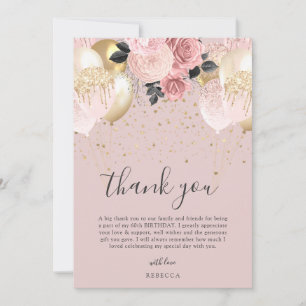 Chic Girly Rosa & Guld födelsedag Tack Kort