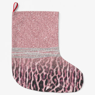 Chic Girly Rosa Leopard animal print Glitter Image Stor Julstrumpa