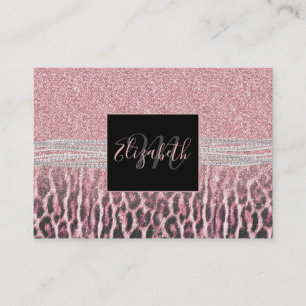 Chic Girly Rosa Leopard animal print Glitter Image Visitkort