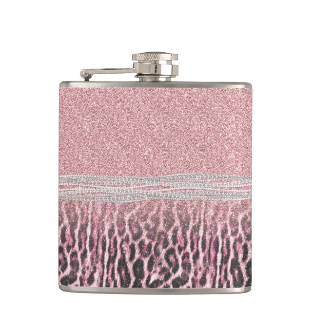 Chic Girly Rosa Leopard-djur Glitter Image Fickplunta (Framsidan)