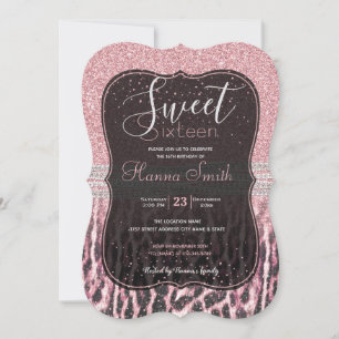 Chic Girly Rosa Leopard-djur Glitter Image Inbjudningar