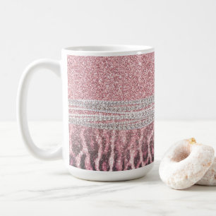 Chic Girly Rosa Leopard-djur Glitter Image Kaffemugg