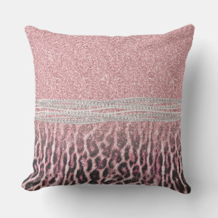Chic Girly Rosa Leopard-djur Glitter Image Kudde