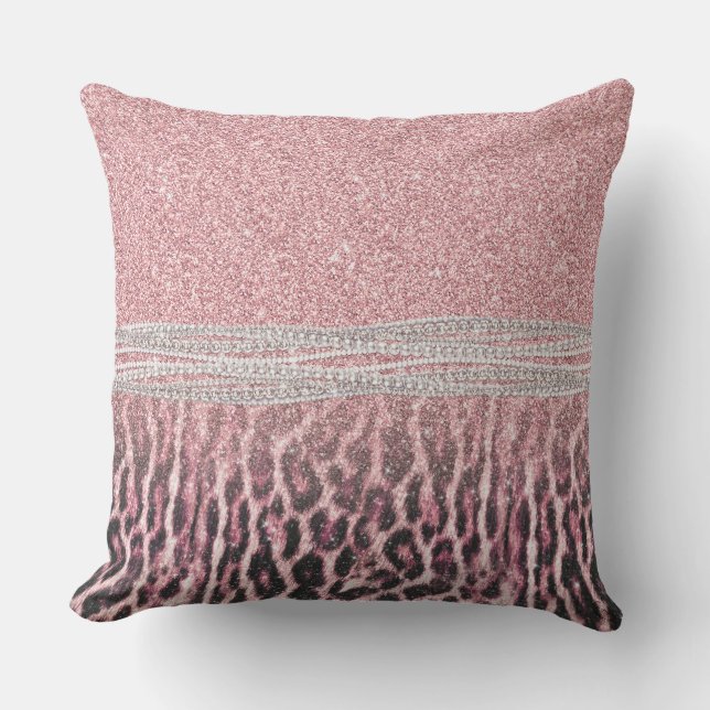 Chic Girly Rosa Leopard-djur Glitter Image Kudde (Framsida)