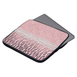 Chic Girly Rosa Leopard-djur Glitter Image Laptop Fodral