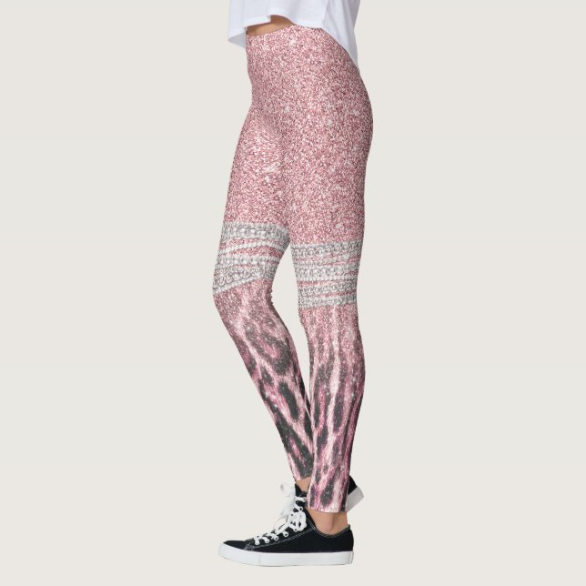 Chic Girly Rosa Leopard-djur Glitter Image Leggings (Vänster)