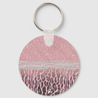 Chic Girly Rosa Leopard-djur Glitter Image Nyckelring