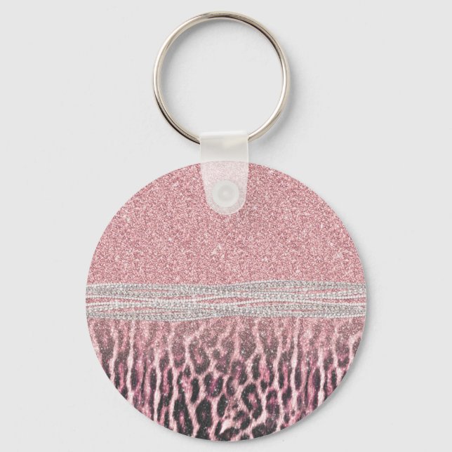 Chic Girly Rosa Leopard-djur Glitter Image Nyckelring (Framsida)