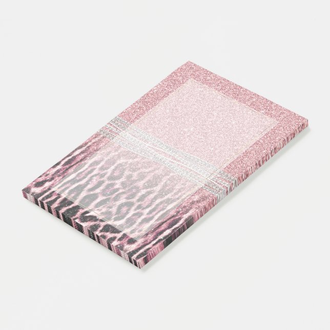 Chic Girly Rosa Leopard-djur Glitter Image Post-it Block (Vinklad)