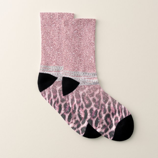 Chic Girly Rosa Leopard-djur Glitter Image Strumpor (Par)