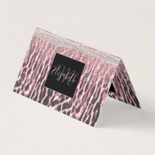 Chic Girly Rosa Leopard-djur Glitter Image Visitkort
