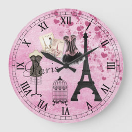 Chic Girly Rosa Paris Mode Clock Stor Klocka