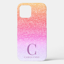 Chic Girly Rosa Rainbow Glitter Ombre Monogram