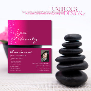 Chic Girly Rosa Sparkling Glitter Stars med foto Visitkort