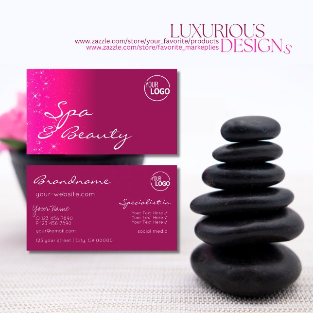 Chic Girly Rosa Sparkling Glitter Stars med Logoty Visitkort (Skapare uppladdad)