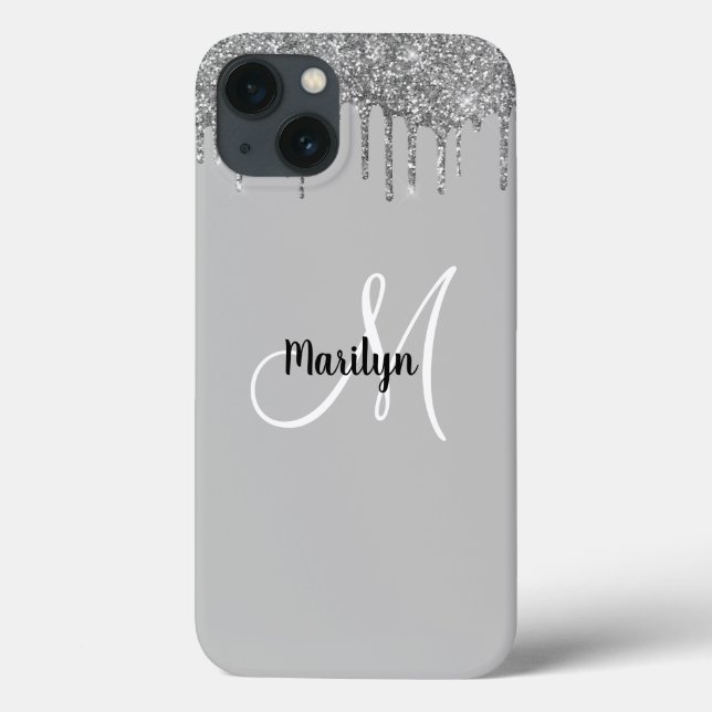 Chic Girly Silver Glitter driver Monogram Namn (Baksida)