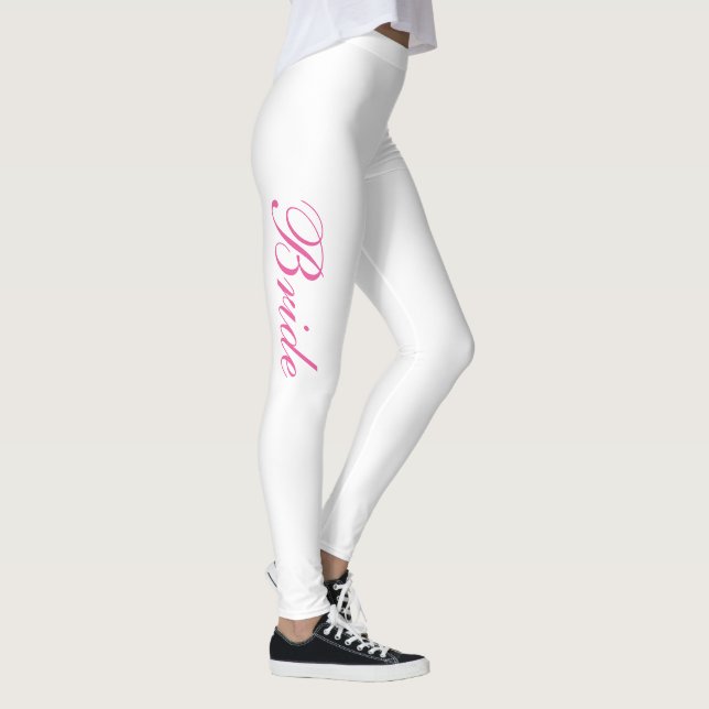Chic Girly Simple Rosa Script White Bride Leggings (Höger)