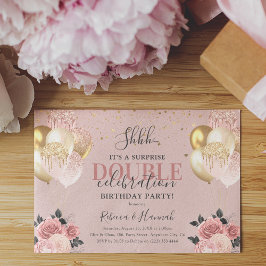 Chic Girly Surprise Dubbla Födelsedagsfest Inbjudningar