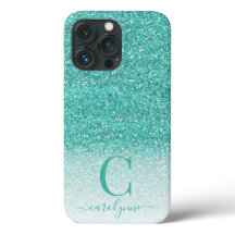 Chic Girly Teal Aqua Grönt Ombre Glitter