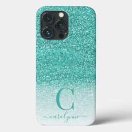 Chic Girly Teal Aqua Grönt Ombre Glitter