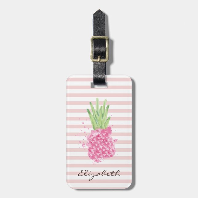 Chic Girly Watercolor Pineapple,Rand Bagagebricka (Vertikal Framsida)