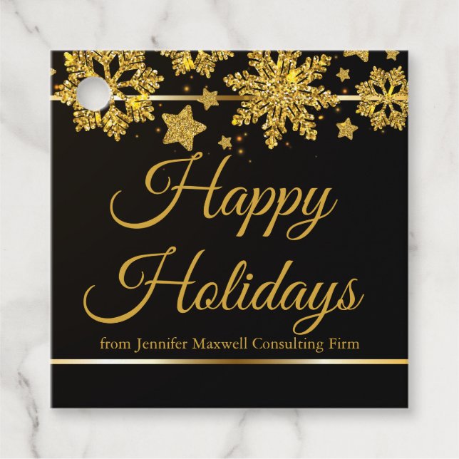 Chic Glad helg Black Guld Snowflake Anpassningsbar Gåvor Etiketter (Framsida)