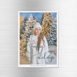 Chic Glad helg Grönt-skript Foto Magnet Card
