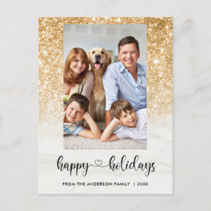 Chic Glad helg Photo Guld Glitter Marble Vykort