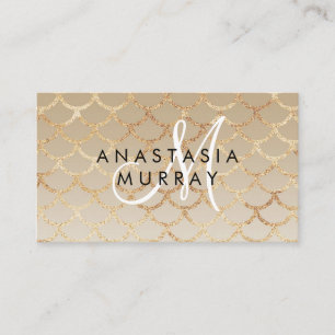 Chic Glam Grått Guld Sjöjungfru Glitter Monogram N Visitkort