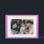 Chic Glam Lila Guld Prickmönster Personlig Foto Julkort<br><div class="desc">Söt Chic Rosa och Lila Ombre Guld Prick Mönster Högtidskort</div>