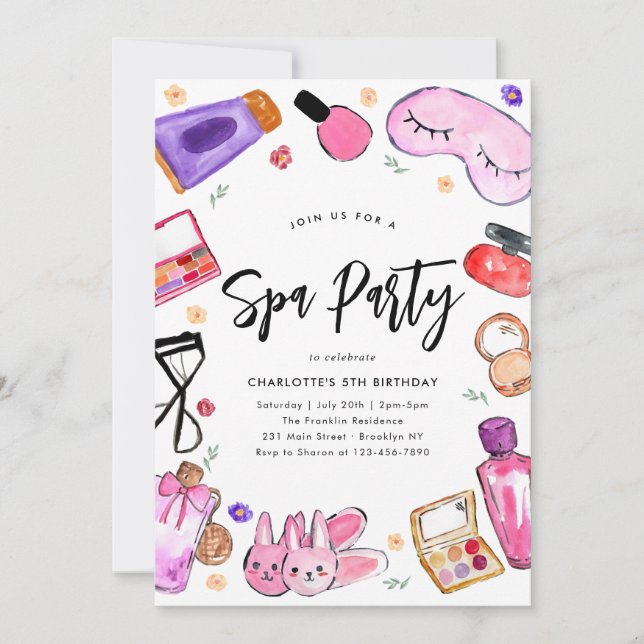 Chic Glam Makeup Girls Pajama Slumber Spa Birthday Inbjudningar (Framsida)