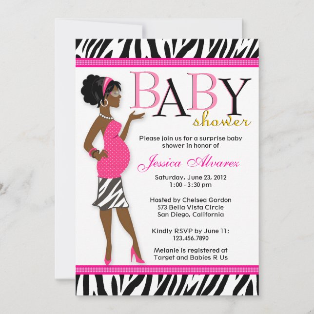 Chic Glam Modern Mamma Rosa Zebra Babyskor Inbjudningar (Framsida)