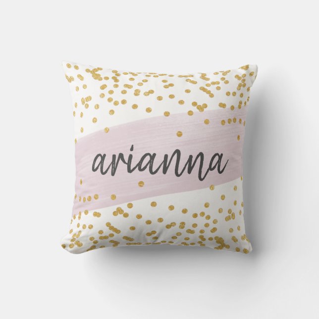Chic Glam  och Faux Guld Dots med Namn Kudde (Framsida)