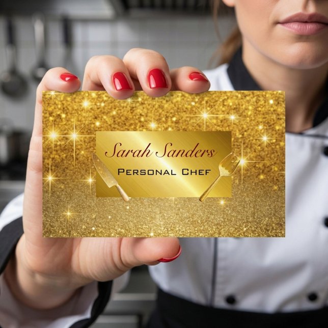 Chic glam Personal Chef Catering Guld Glitter Visitkort (Skapare uppladdad)