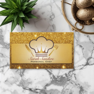 Chic glam Personal Chef Catering Guld Glitter Visitkort