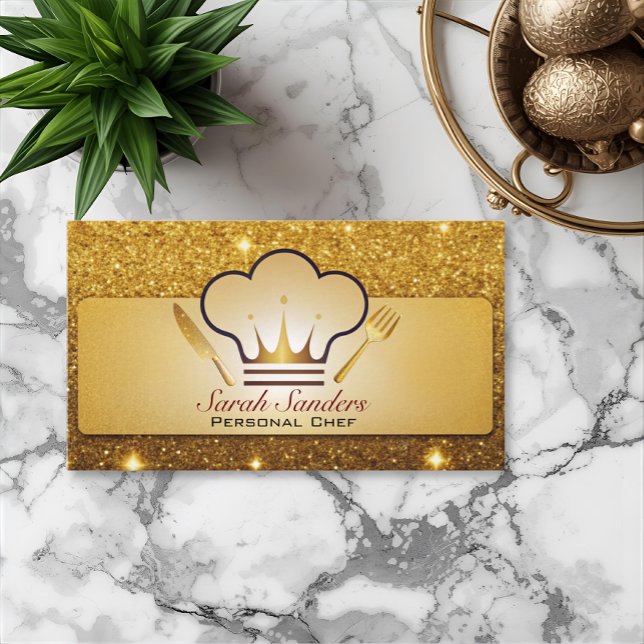 Chic glam Personal Chef Catering Guld Glitter Visitkort (Skapare uppladdad)