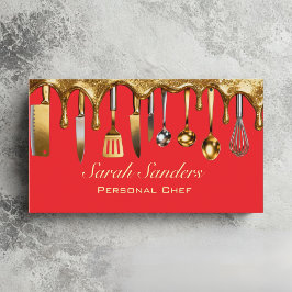 Chic glam Personal Chef Catering Guld Glitter Visitkort