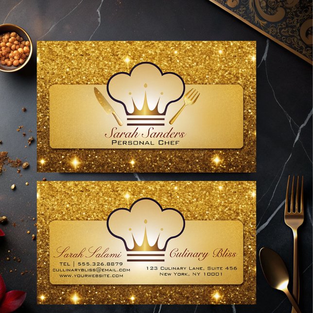 Chic glam Personal Chef Catering Guld Glitter Visitkort (Skapare uppladdad)