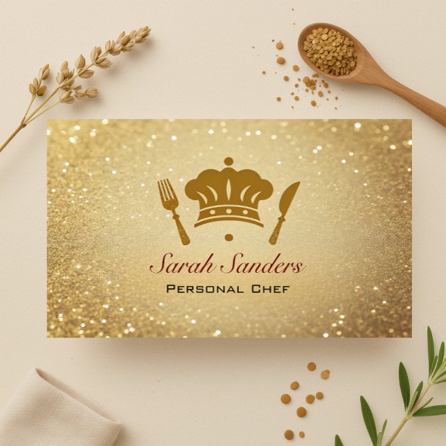 Chic glam Personal Chef Catering Guld Glitter Visitkort (Skapare uppladdad)