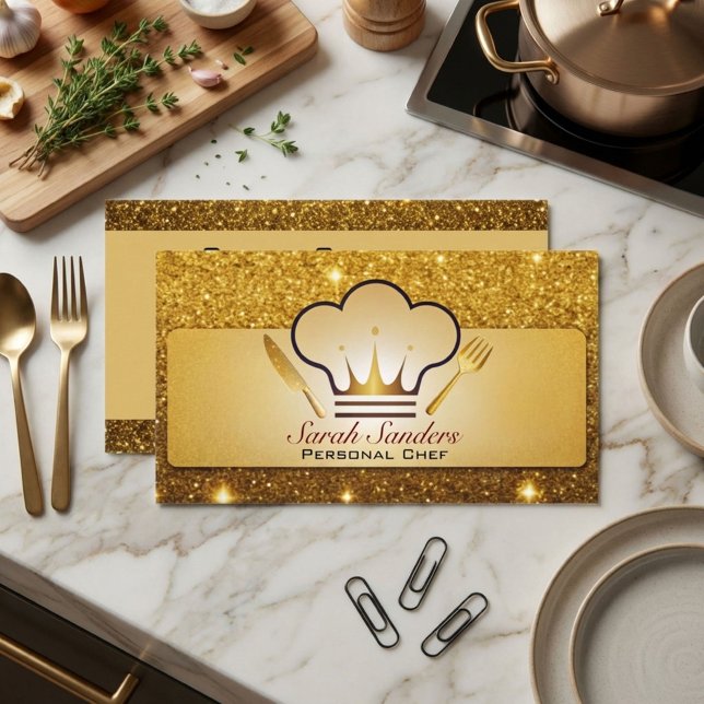 Chic glam Personlig kock Catering Guld Glitter Visitkort (Skapare uppladdad)