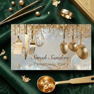 Chic glam personlig kock catering guld glitter visitkort