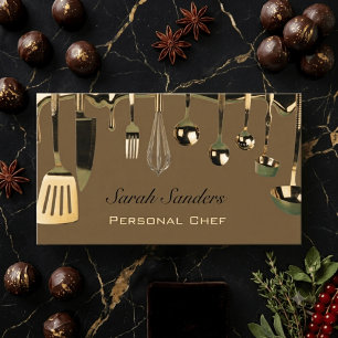 Chic glam Personlig kock Catering Guld Visitkort