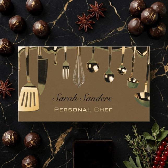 Chic glam Personlig kock Catering Guld  Visitkort (Skapare uppladdad)