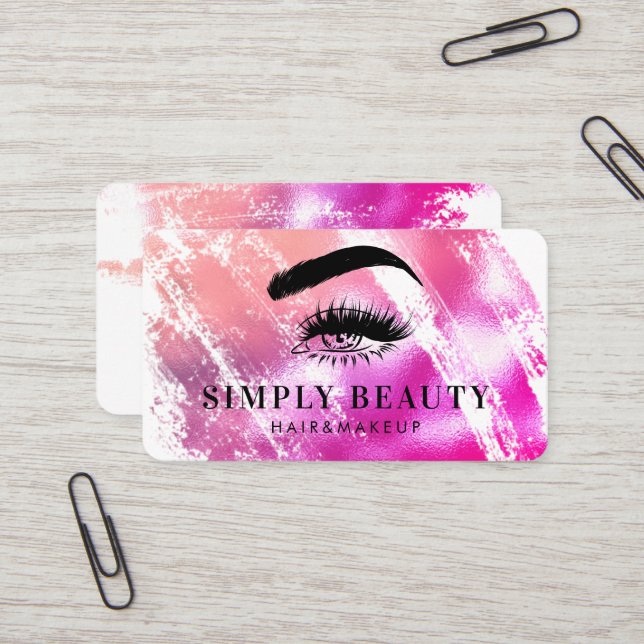 Chic Glam Rosa Brushstroke Eyelid Beauty Visitkort (Fram/Back In Situ)