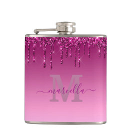 Chic Glam Rosa Glitter Drip Design Namn Monogram Fickplunta