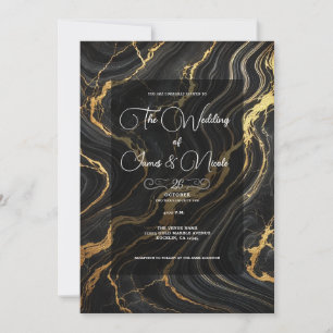 Chic Glam Svart Guld Marmor Utseende Bröllop Inbjudningar