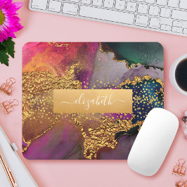 Chic glam vattenfärgsmarble guld lila blue grönt musmatta